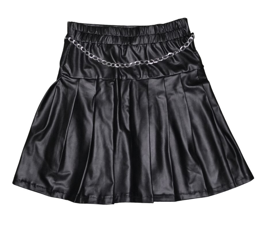 Falda Plisada de Cuerina para Niña con Detalle de Cadena